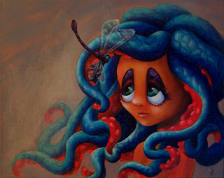 Octopus girl and dragonfly acrylic painting
