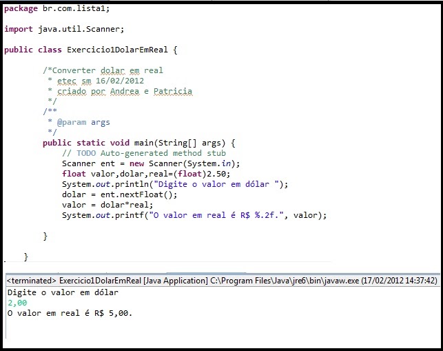 EXERCÍCIOS DE JAVA Lista1 Exercícios