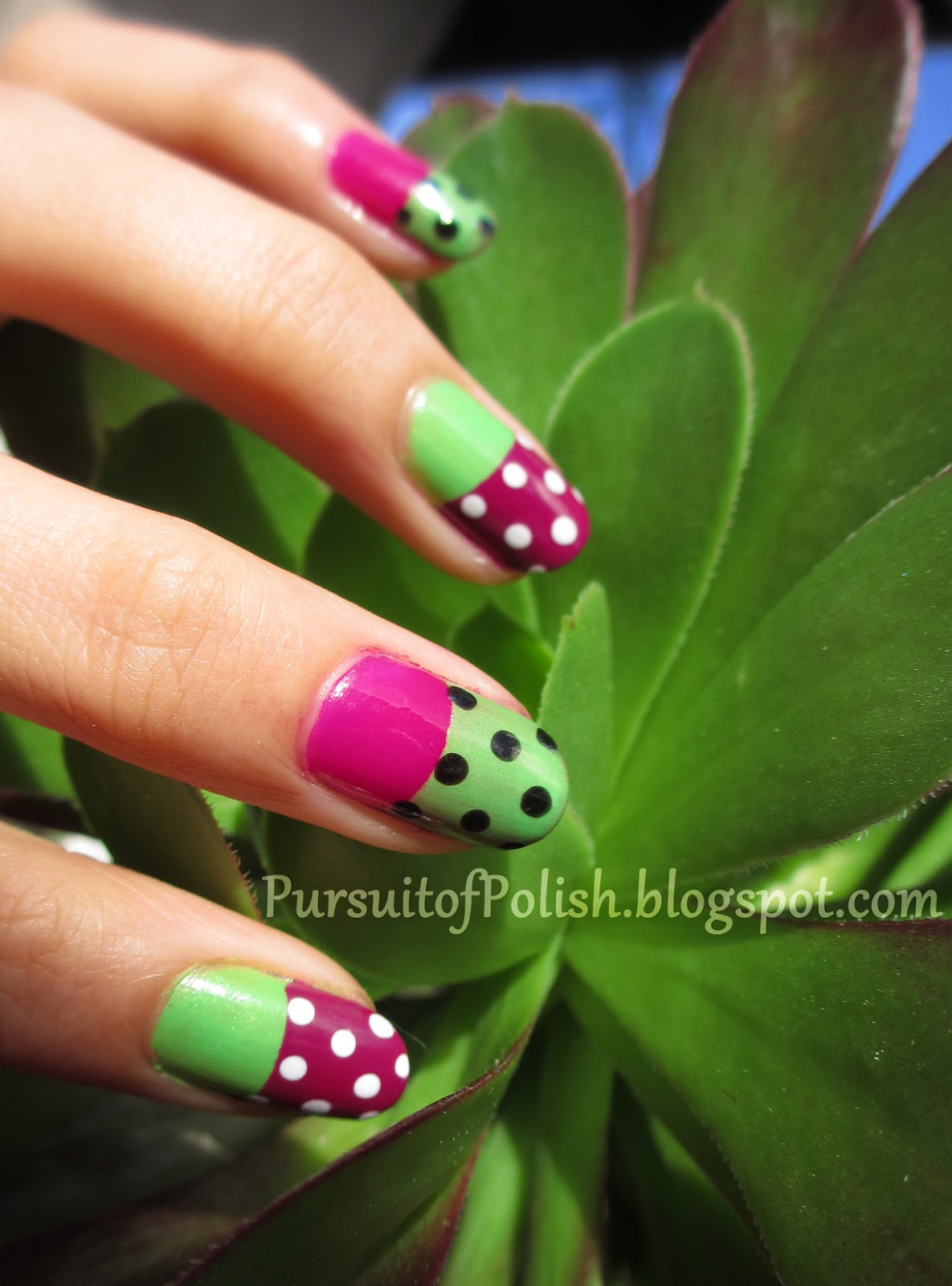 In Pursuit of Polish: Mod Plum & Green Two Tone Manicure Tutorial