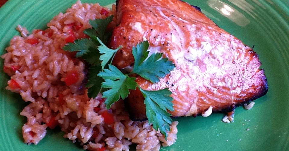 The Gourmet Country Girl Sweet Bourbon Salmon with Rice Pilaf