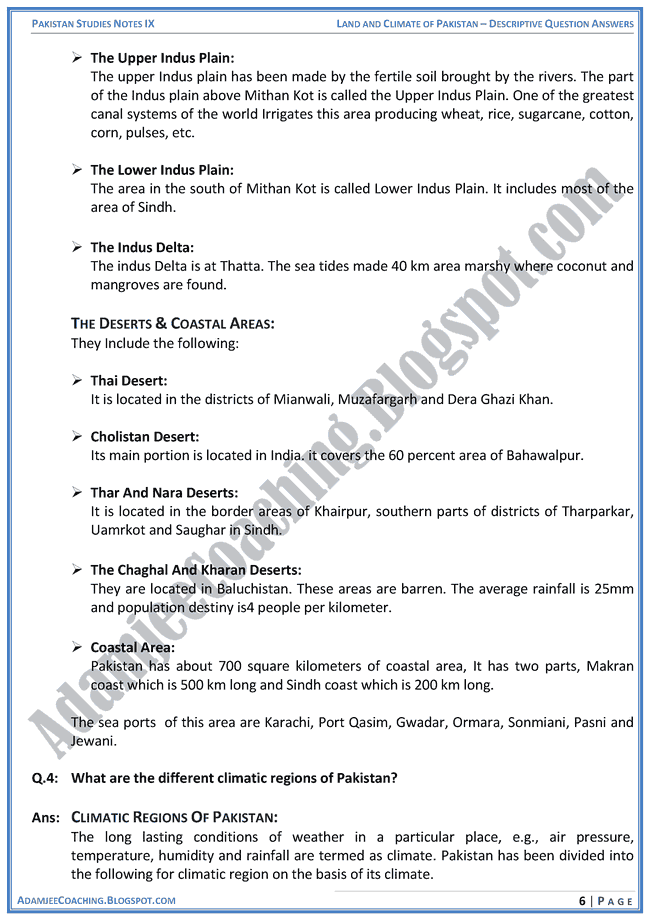 land-and-climate-of-pakistan-descriptive-question-answers-pakistan-studies-ix