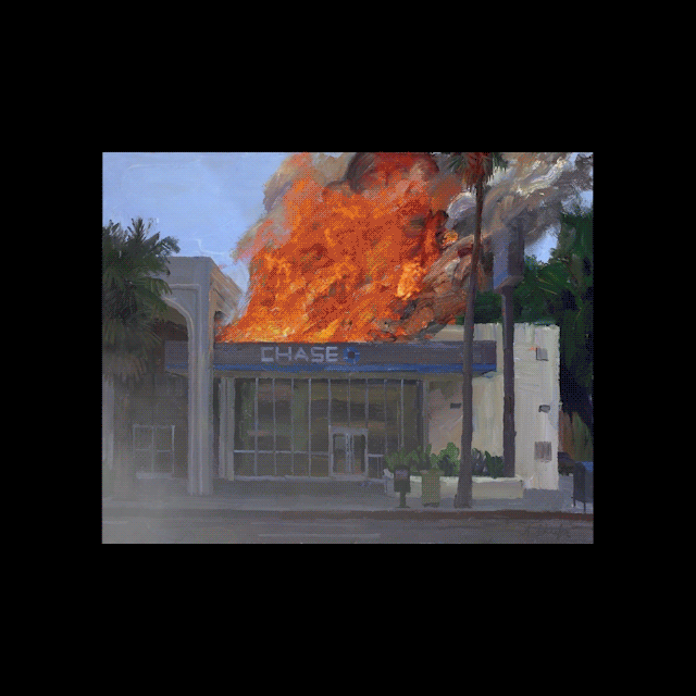 Someone Paid 25 200 For A Painting Of A Chase Bank On Fire The