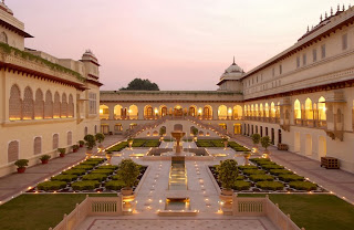 The Rambagh Palace in Jaipur, Rajasthan is the former residence of the Maharaja of Jaipur and now a luxury Taj Palace Hotel, located 5 miles outside of the walls of the city of Jaipur on Bhawani Singh Road