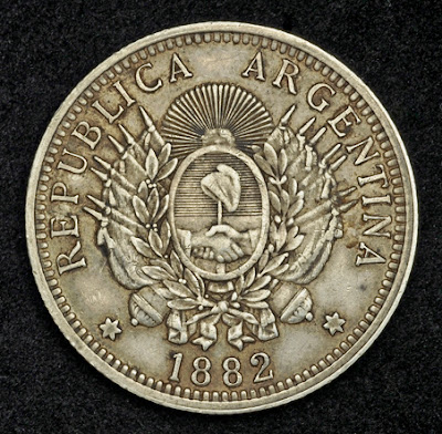 numismatic old silver coin Argentina 50 Centavos