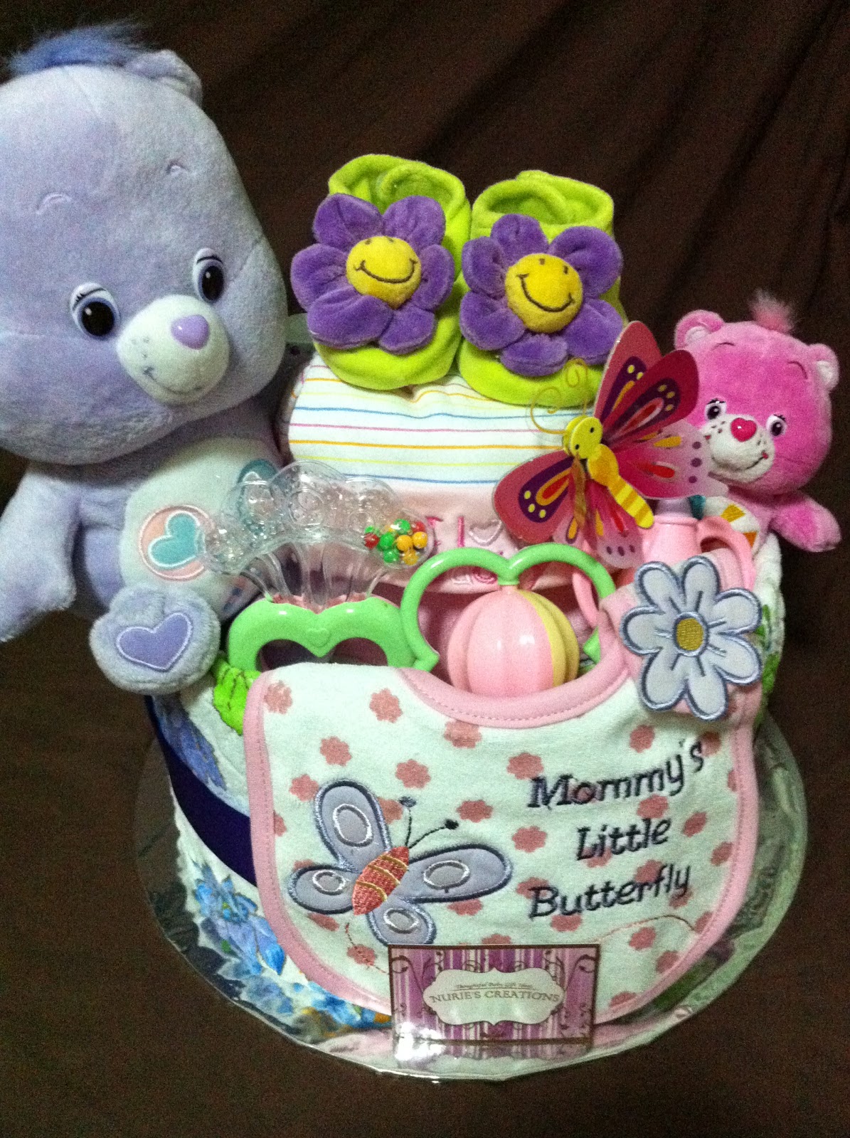 Nurie's Creations Diaper Cakes & Baby Gifts 2 tiers Care Bear Diaper