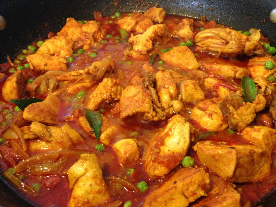 Seasoned Skillet Red Hot Chicken Curry with Peas