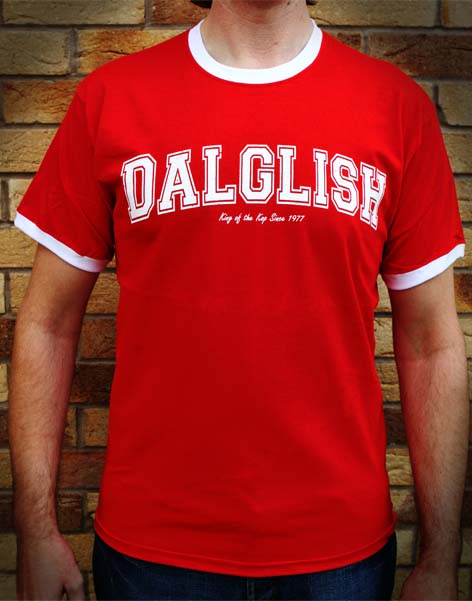 red shirt with white writing