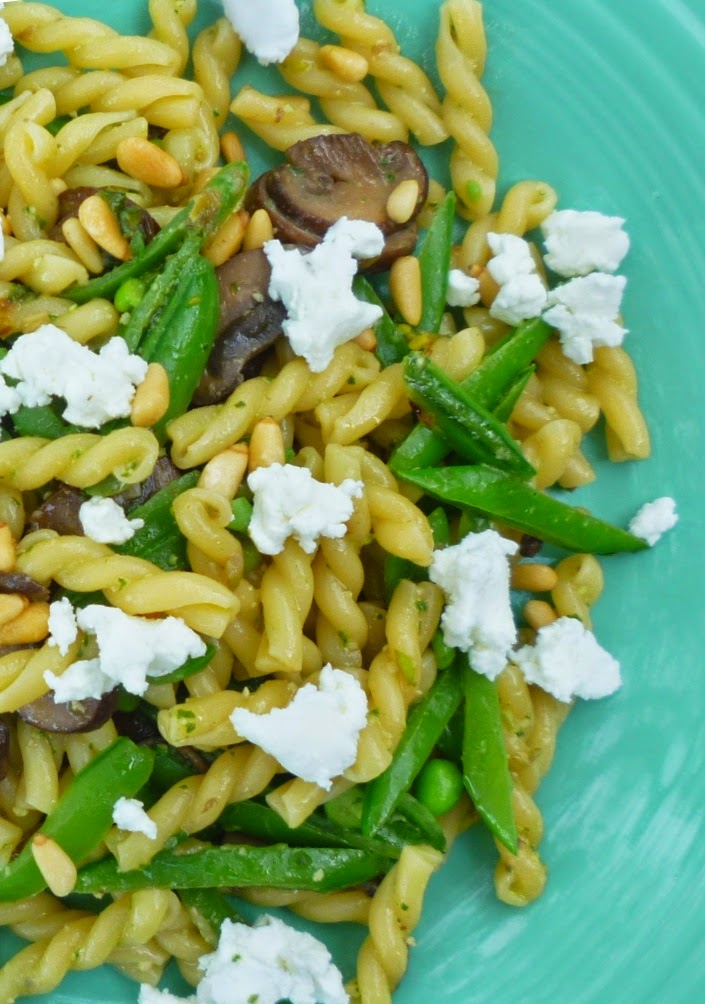 For Love of the Table Spring Pasta with Sugar Snap Peas, Mushrooms