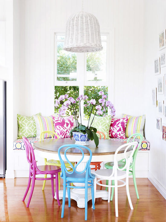 Colorful dining room in the home of Helen and Chris Bayley via The Design Files