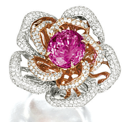 خواتم سولتيه المعلم Pink+sapphire+diamond+rose+flower+ring