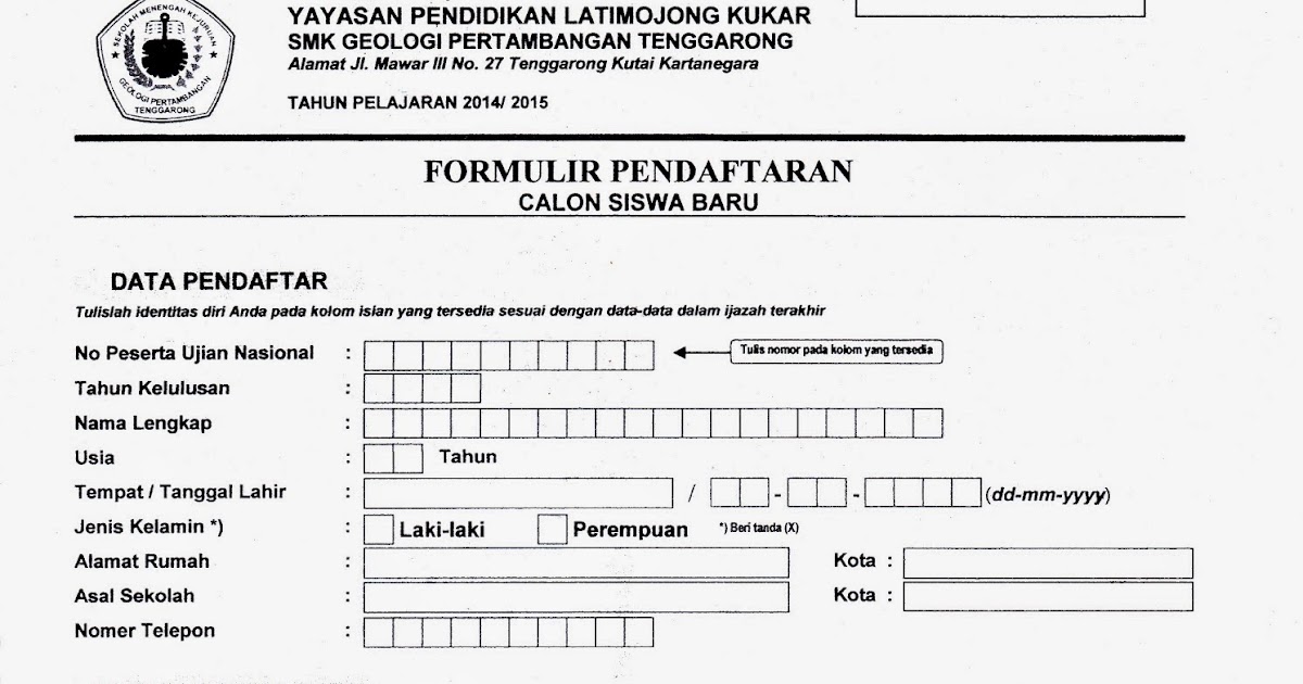 SMK GEOLOGI PERTAMBANGAN TENGGARONG KUKAR KALTIM FORMULIR