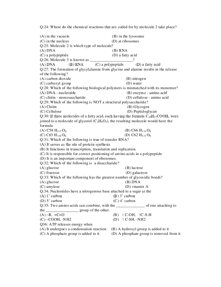 SUM ACADEMY LARKANA Chapter 2 (BIOLOGICAL MOLECULES) MCQ Test,