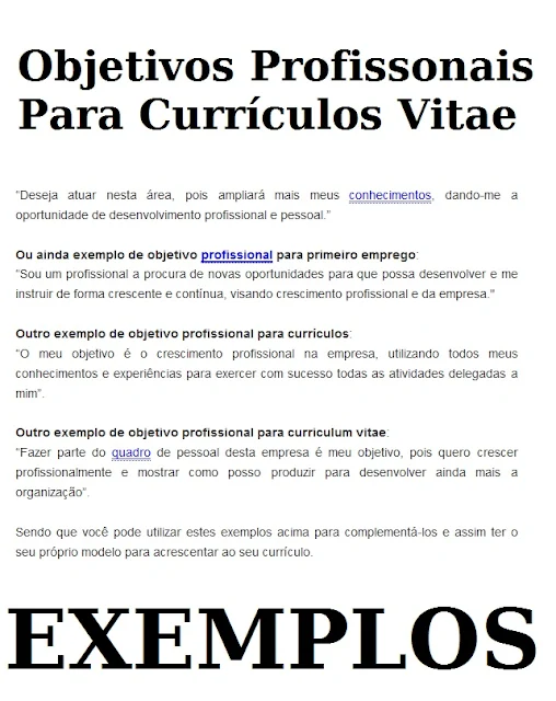 objetivo profissional curriculo