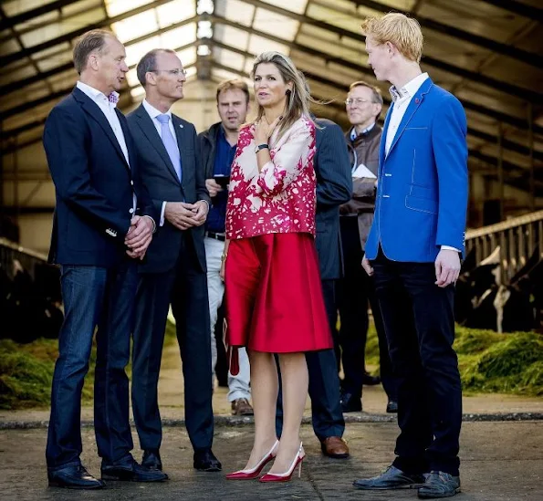 Queen Maxima of The Netherland visits a dairy farm (FrieslandCampina) in Koudum, The Netherlands