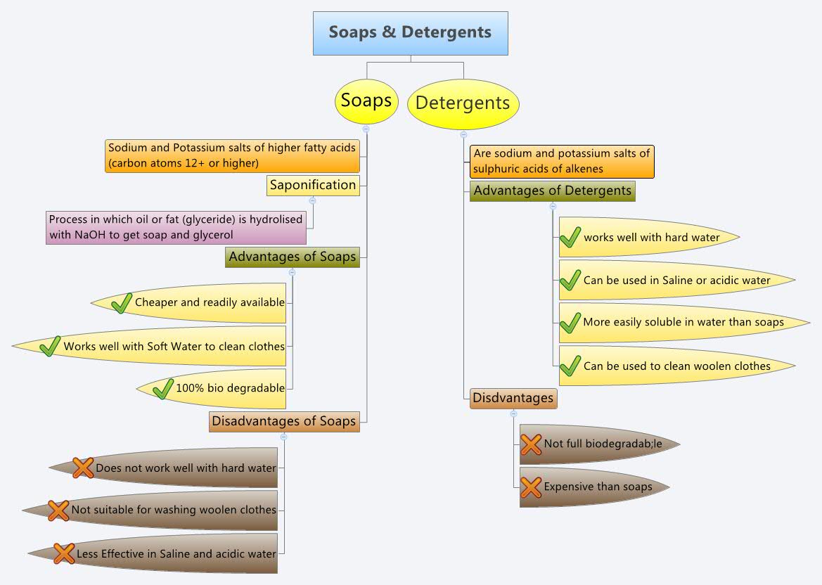 What are the chemical differences between detergents and soaps?