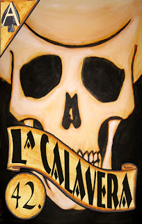 La Calavera, or "The Skull" a loteria card which seemingly could have been modeled after Manny Calavera from the Grim Fandango