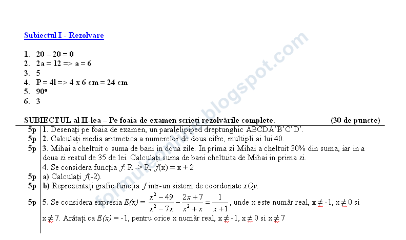 Exercitii De Matematica Clasa A 8 Rezolvate Evaluare Nationala matematica clasa a 8-a 2015 - subiecte rezolvate