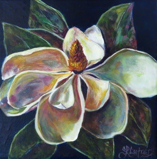 Southern Magnolia flower bloom original art in oils on canvas