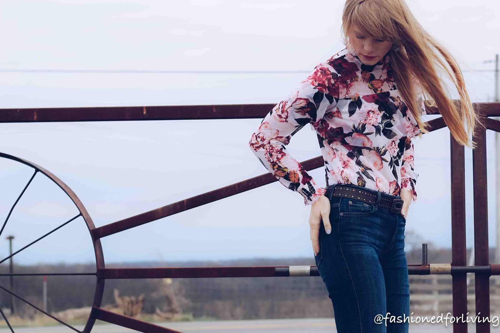 Fashioned For Living Floral Top With Trouser Jeans And Cowboy Boots Spring Cowgirl Outfit