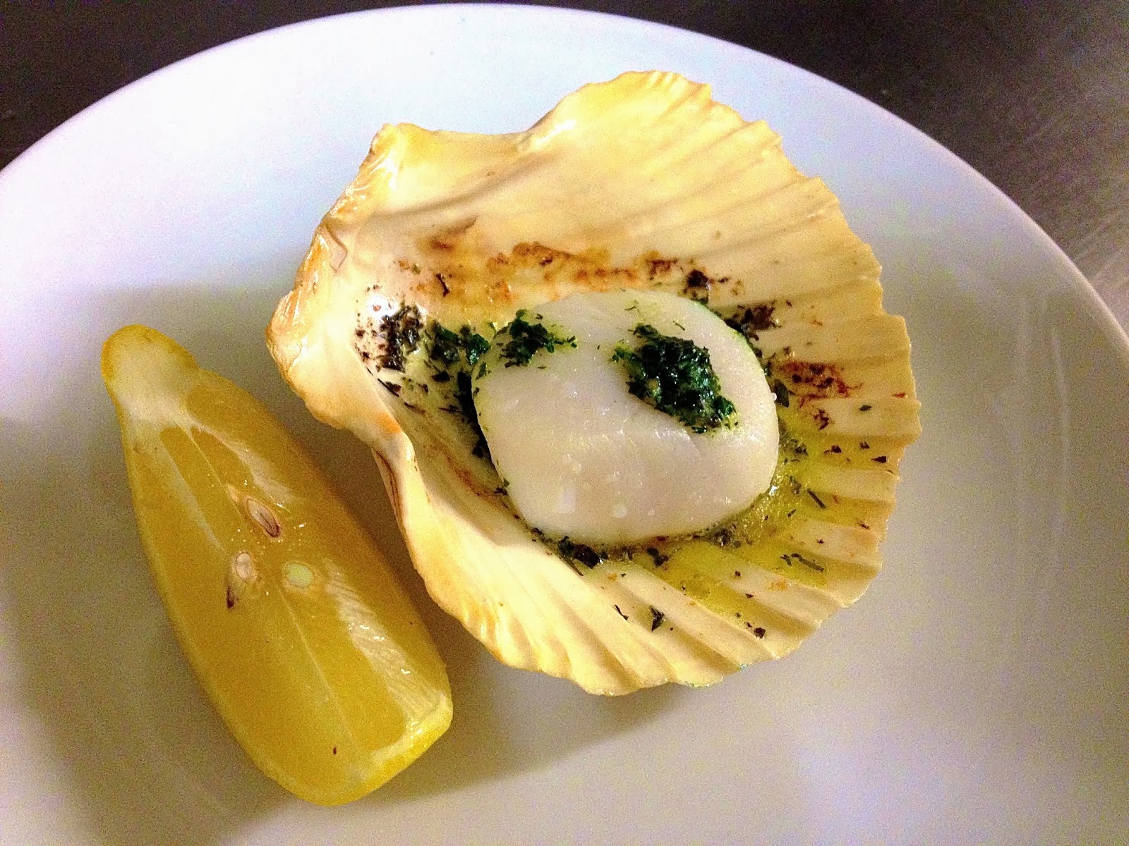 nueva cocina Scallop Roasted on the HalfShell, Sweet Herb Butter
