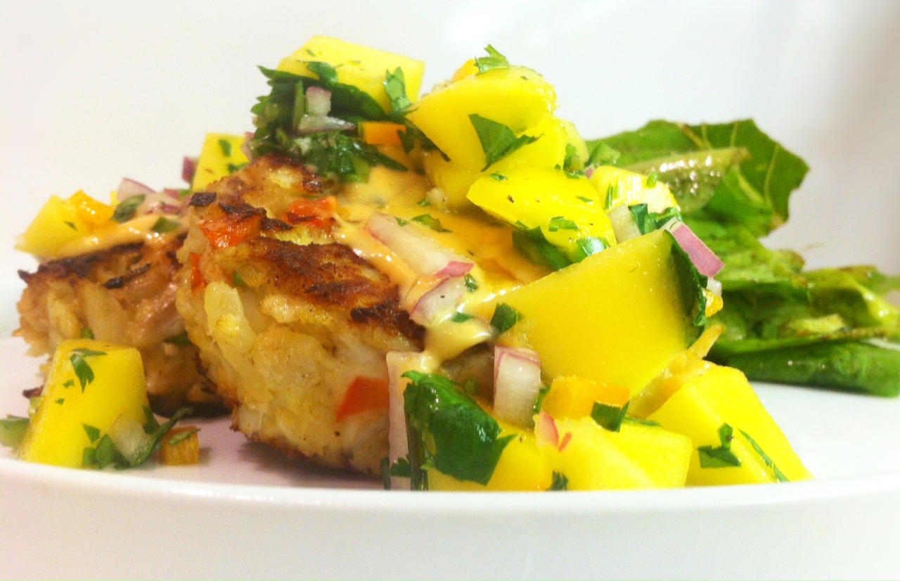 Crab Cakes with a Mango Salsa and a Sriracha Aioli savory