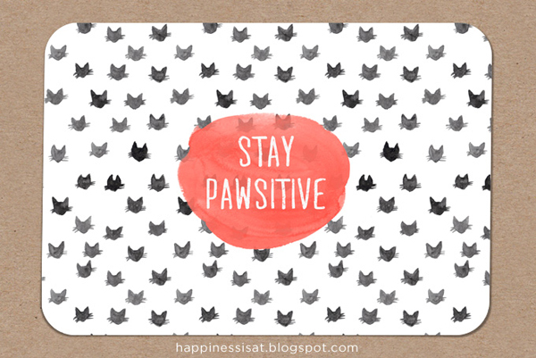 Happiness is... freelance illustration, graphic design & stationery! - "Stay Pawsitive" cat pattern notecard