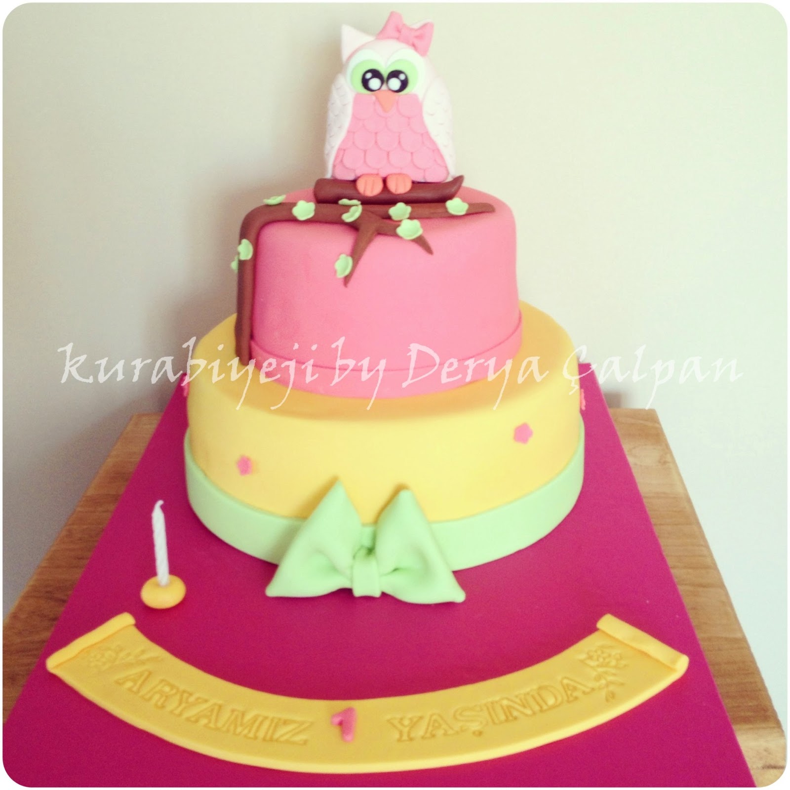 Kurabiyeji By Derya İnci 1 Yaş Pastası, Baykuşlu Pasta