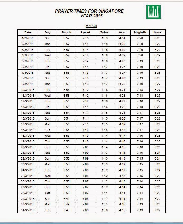 Directory Of Mosque Musholla Around Singapore Including Johor Batam Prayer Timetable 2015