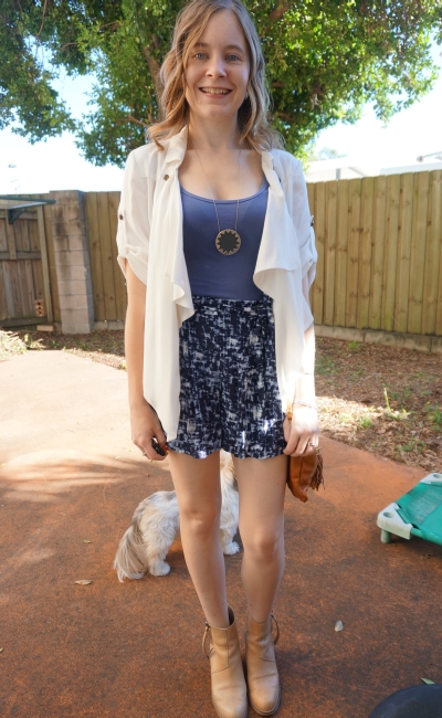 Monochrome Blue Outfit Printed Shirts Plain Tank White