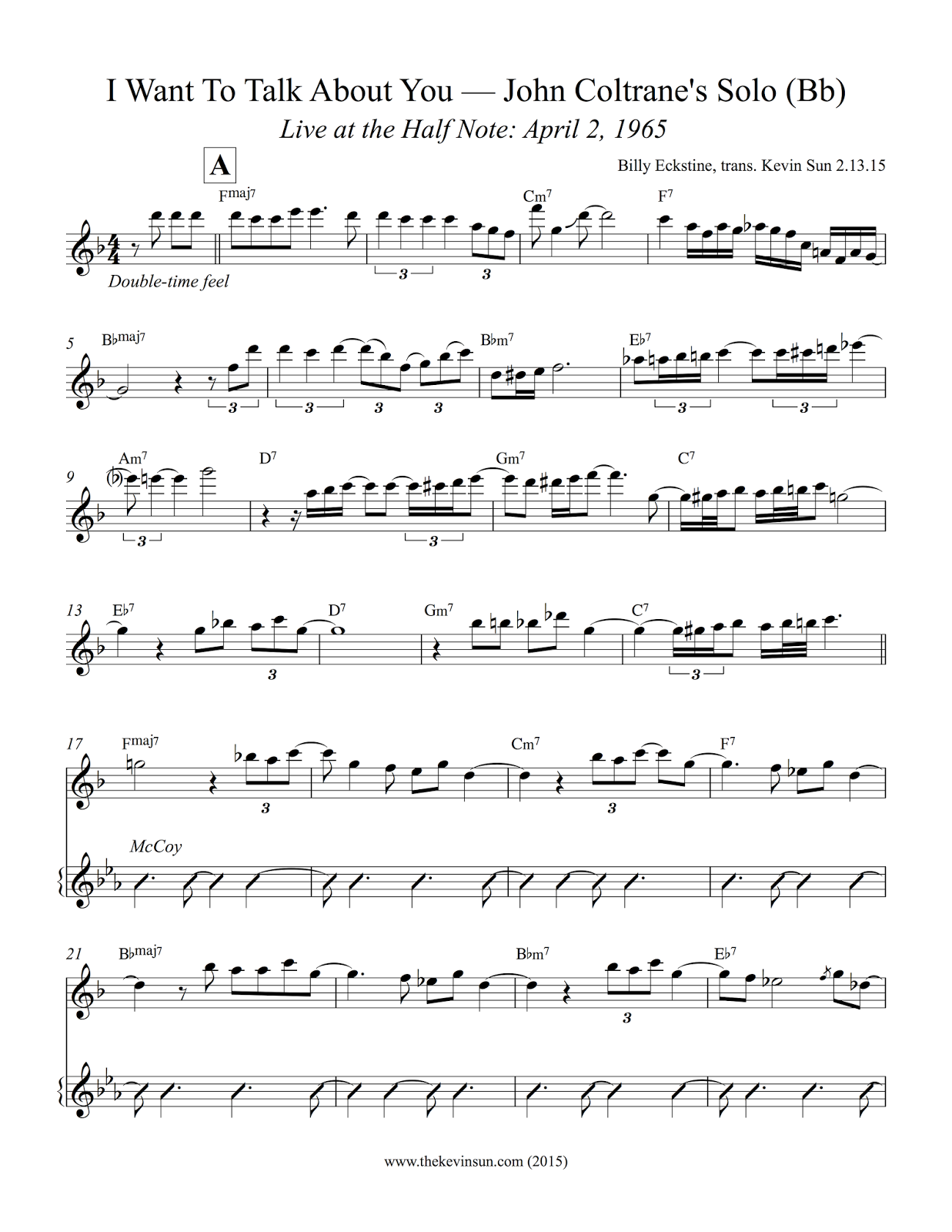 A Horizontal Search, by Kevin Sun JAM, II John Coltrane on "I Want To
