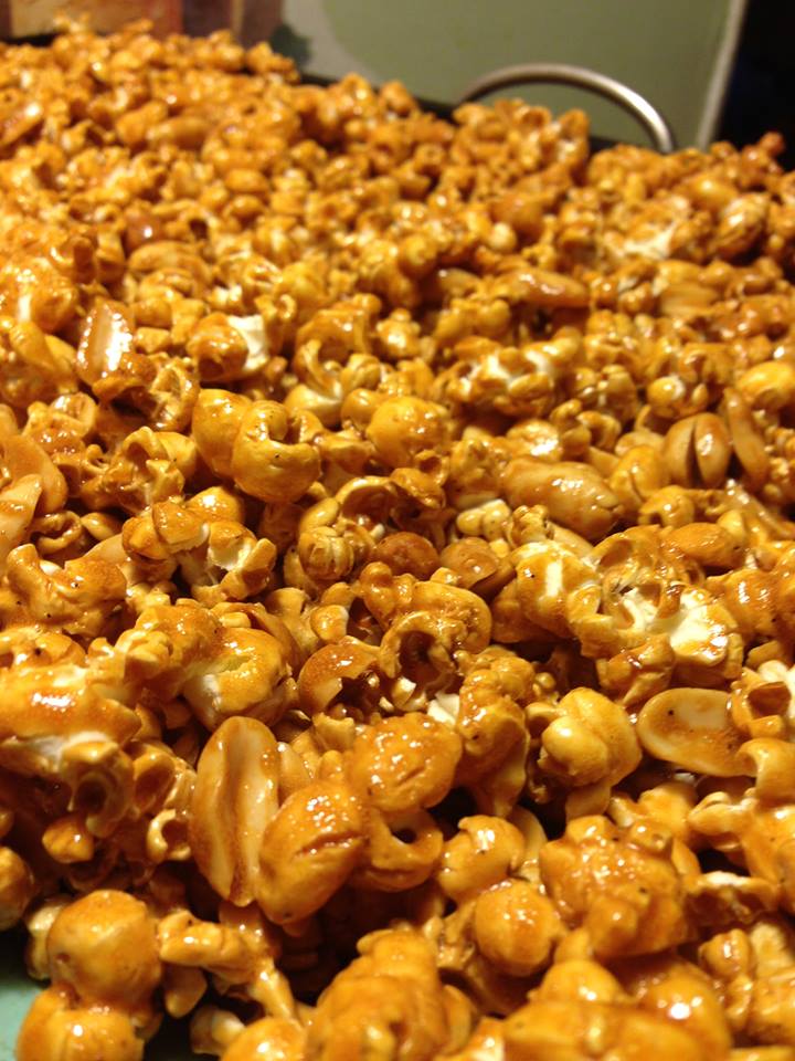 Cooking Homemade Caramel Corn (with nuts) One Brown Mom