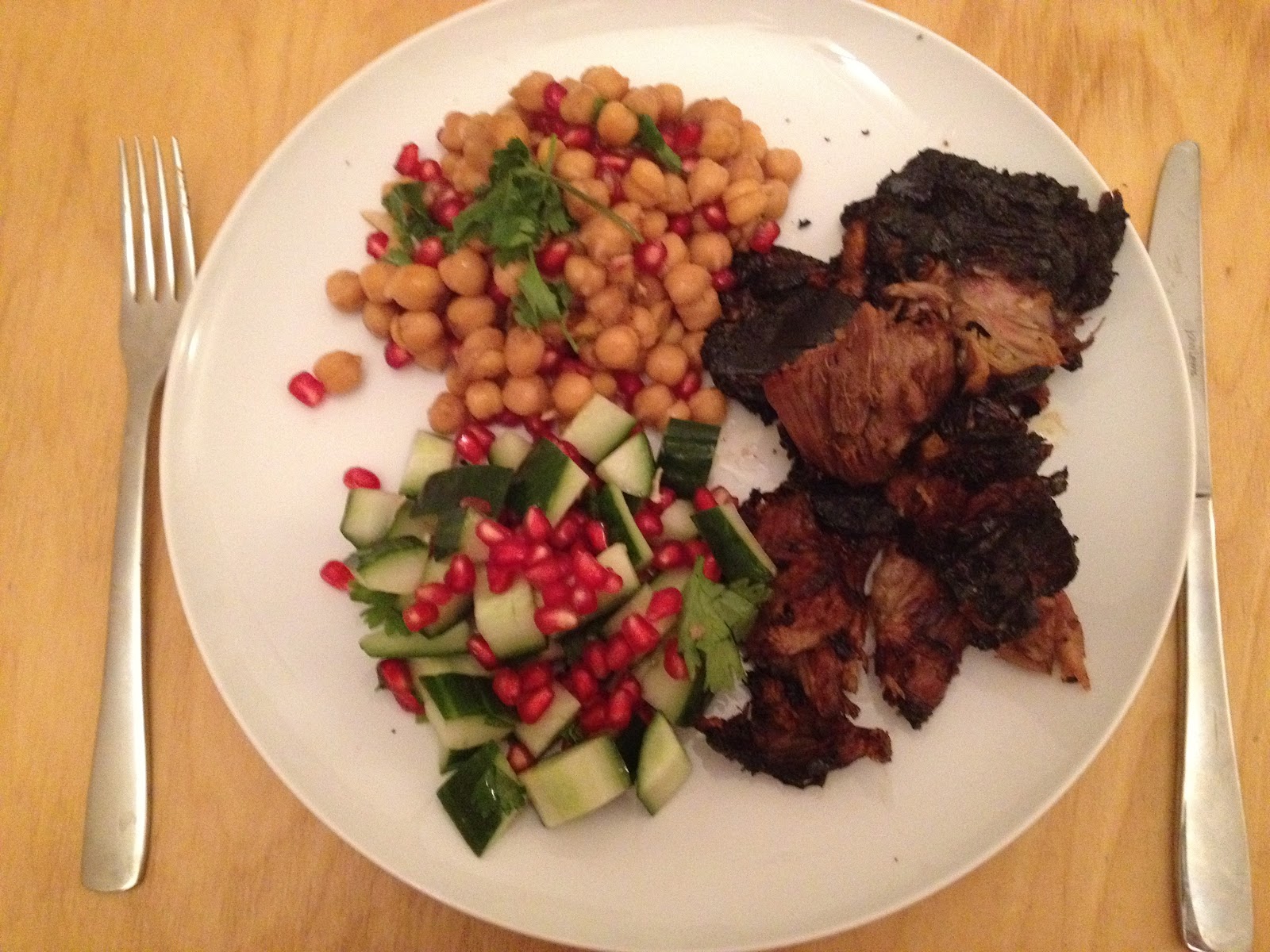 Brunch etc. Slow roast lamb with chickpea and pomegranate salad