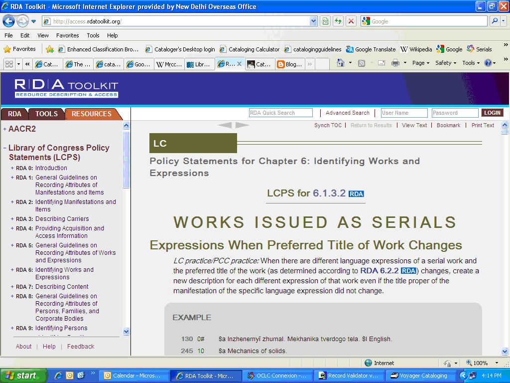 Resource Description & Access (RDA) LCPS available free via RDA Toolkit
