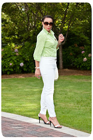 Weekend Wear | Green Gingham + White Denim! -- Erica B's DIY Style!
