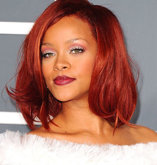 Celebrity Hairstyles Rihanna Bold Red Edgy Medium Bob Hairstyle