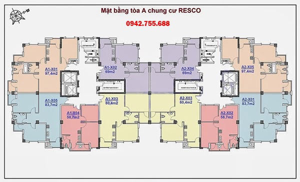 Mặt bằng Tòa A chung cư Resco Cổ Nhuế Mặt bằng Tòa A chung cư Resco Cổ Nhuế