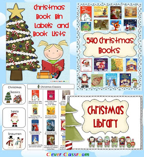 Christmas Book Bin Labels and Book Lists for Classroom Library