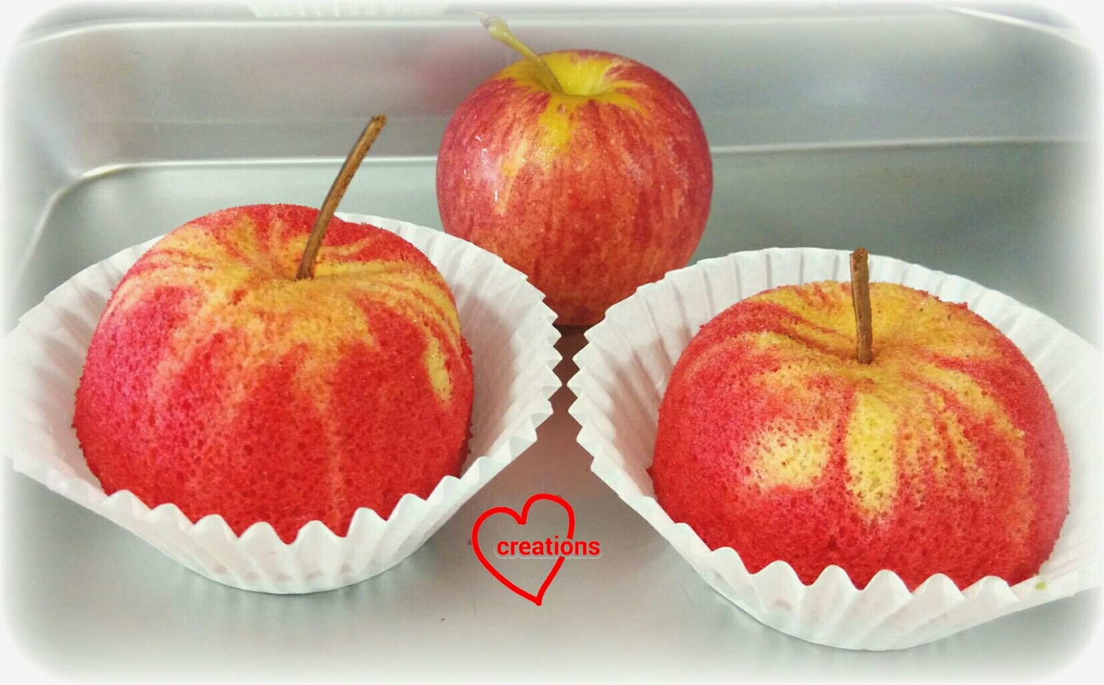 Loving Creations for You: Apple Strawberry Chiffon Cupcake 'Apples