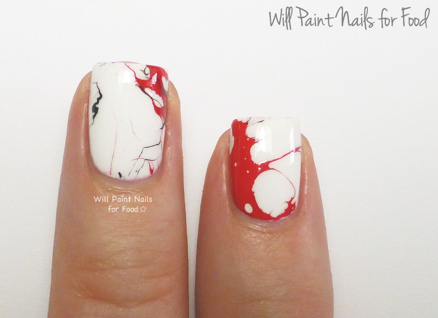 Red marble nail art (detail)