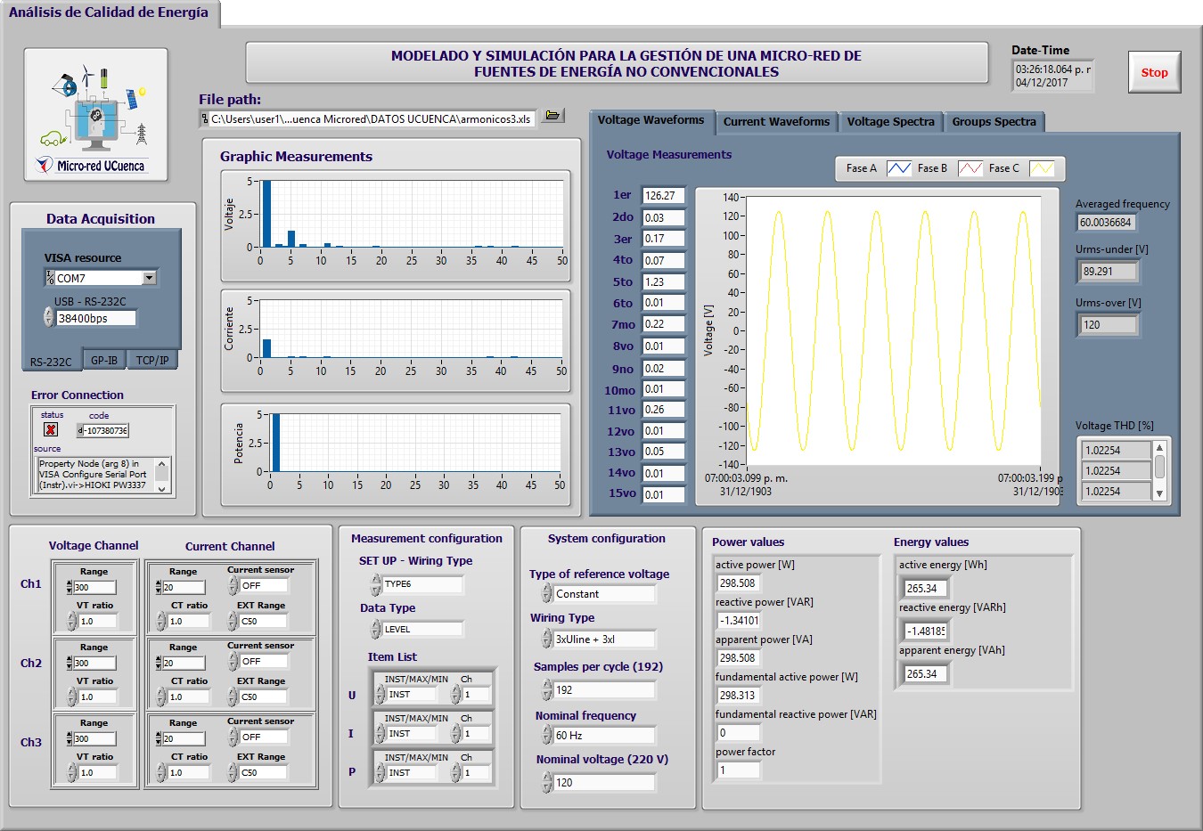 Ejemplo de medición de calidad de Energía LabVIEW