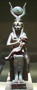 Isis is often portrayed with the infant Horus on her knees.