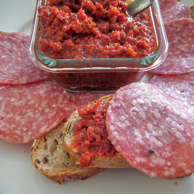 Sun-dried Tomato Spread:  A zesty two-ingredient spread made with pureed sun-dried tomatoes and olive oil.  A great appetizer for a party, a gameday snack, or anytime.