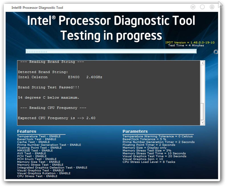 intel processor diagnostic tool unhandled exception