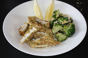 CRUNCHY GARLIC CHICKEN WITH A SAUTEED BROCCOLI & COUS COUS SALAD