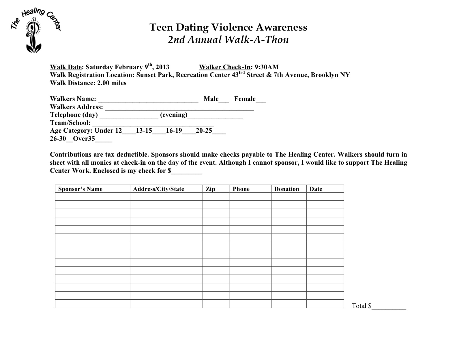 friends of sunset park dating violence awareness walk a thon sponsor sheets