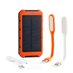 GRDE 10000mAh Solar Charger,Solar Power Bank Dual USB Rain-Resistant Shockproof,Solar Powered Phone Charger for iPhone,iPod,iPad,Samsung,GPS,Camera;Two Mini Lamp for Free