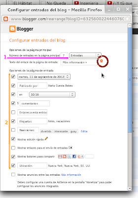 Opciones de entradas: numero para mostrar en la página principal,  fecha, hora, autor...