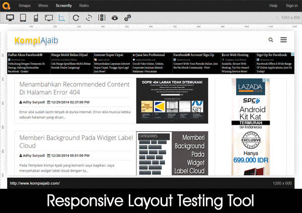 Screenshot Quirktools Screenfly Responsive Layout Testing Tool