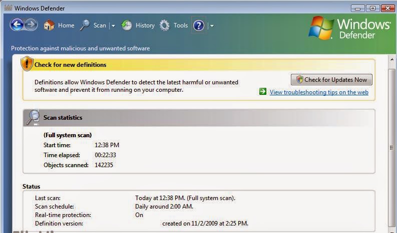 برنامج مايكروسوفت للقضاء على ملفات التجسس Windows Defender 1.1.1593