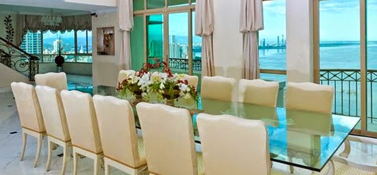 The dining room of this luxury condo with views of Panama City The dining room of this luxury condo with views of Panama City